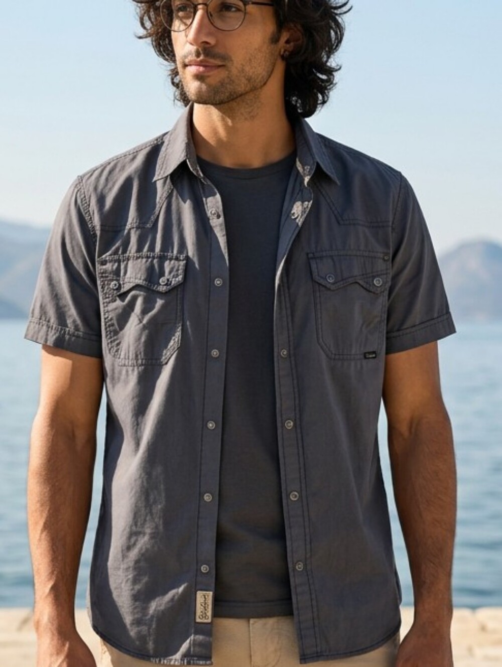 Mens Casual Gorp Core Cabin Core Utility Button up shirt Dark Grey